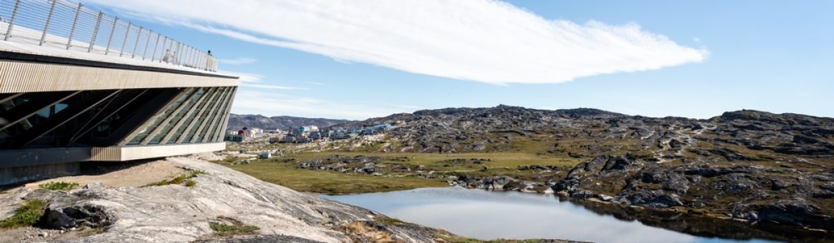 Panoramic,View,Of,The,Ilulissat,Icefjord,Visitor,Centre,With,Lake